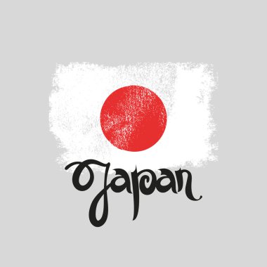 Japonya. Yazı ve bayrak soyut vektör grunge arka plan.