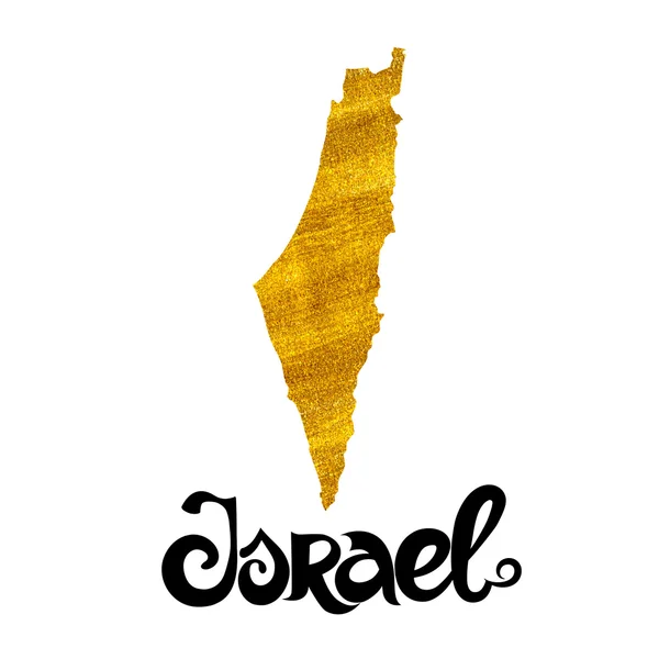 Israel. Fondo vectorial con letras y mapa de tinta dorada . — Vector de stock