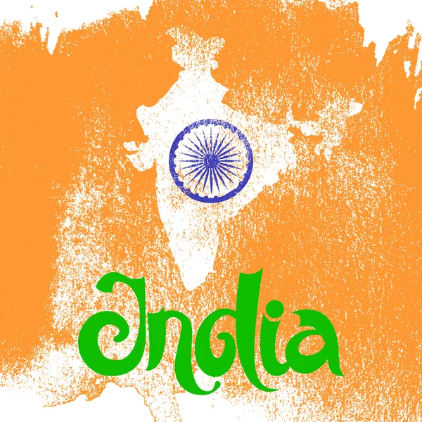 印度。抽象矢量 grunge 背景与刻字和地图 — 图库矢量图片