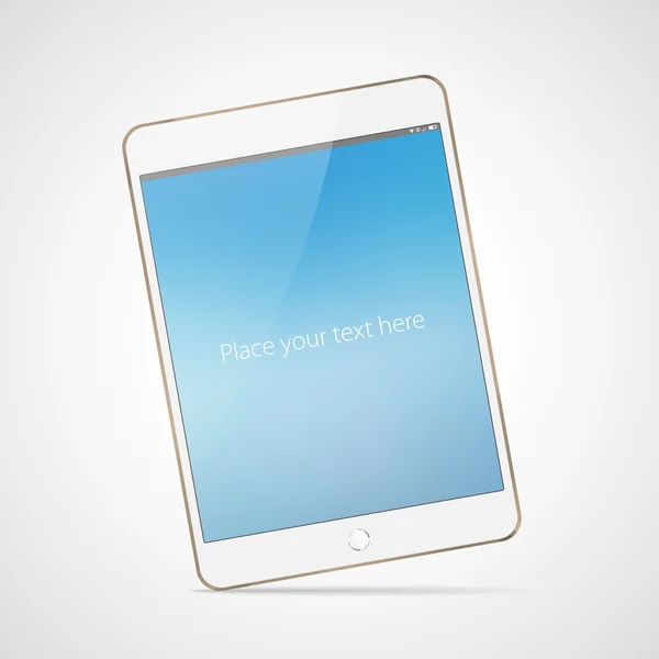 Touchscreen weiße und goldene Tablet-Computer-Vektor-Attrappe mit leerem Bildschirm — Stockvektor