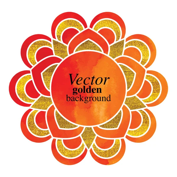 Mandala. Soyut oryantal altın çember vektör süsleme. Kırmızı sulu boya çiçek ve mürekkep arka plan — Stok Vektör