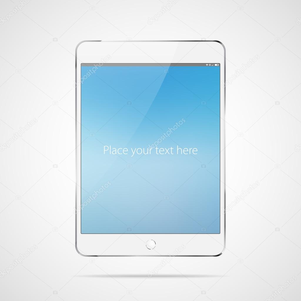 Touchscreen white tablet computer vector mockup with blank screen