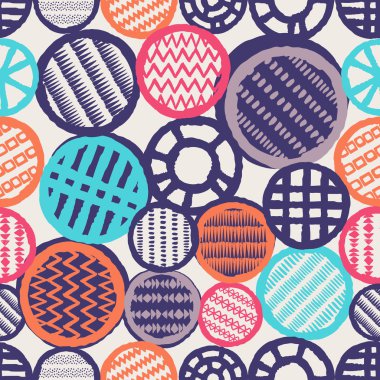 Soyut grunge renkli daireler vektör seamless modeli. Kabile doku