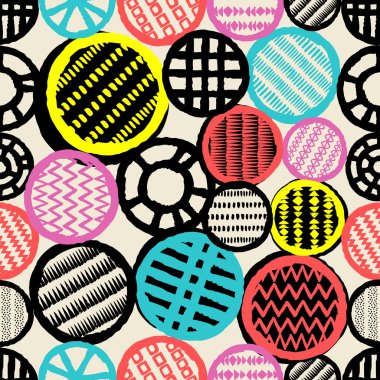 Soyut grunge renkli daireler vektör seamless modeli. Kabile doku