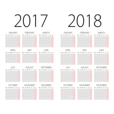 Soyut 2017 ve 2018 vektör takvim Pazartesi haftanın ilk günü ile