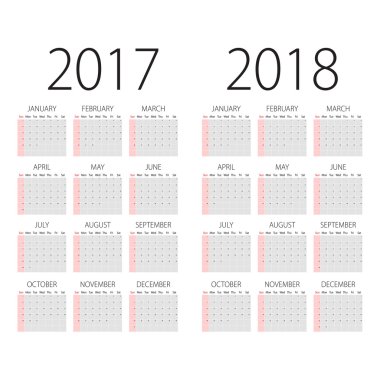 Soyut 2017 ve haftanın ilk gününün Pazar ile 2018 vektör takvim