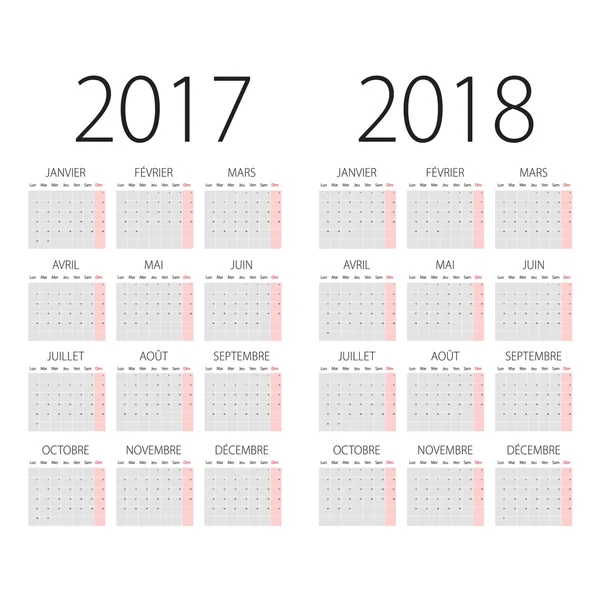 2017 i 2018 roku francuski wektor kalendarza. — Wektor stockowy