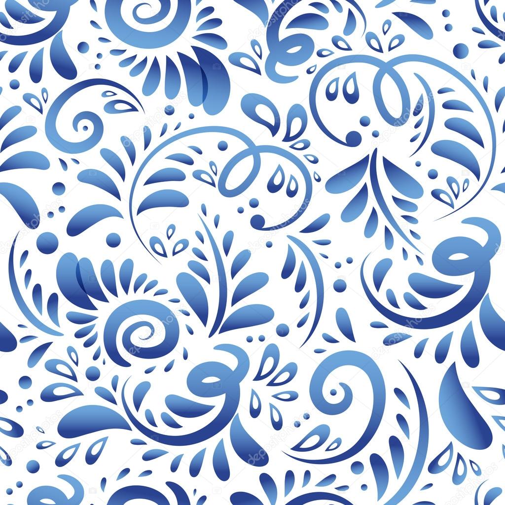 Russian style vector gzhel seamless pattern. Floral texture