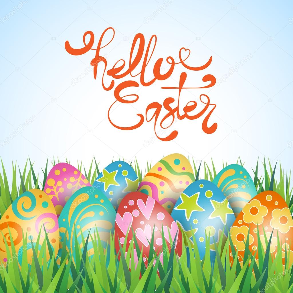 Hello Easter vector eggs abstract vector background with lettering