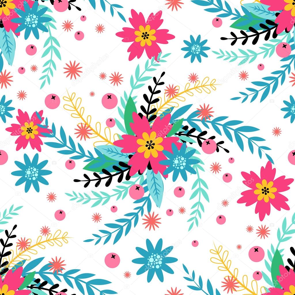 Spring flowers vector seamless pattern. Floral texture
