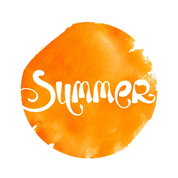 Abstrait été lettrage vecteur orange aquarelle fond — Image vectorielle