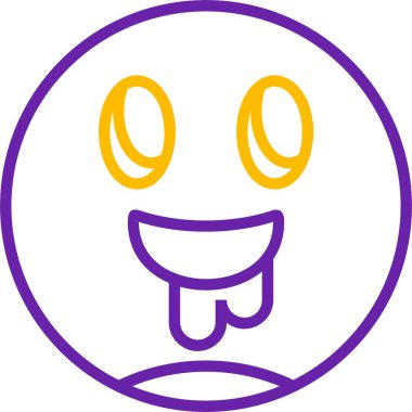 Kocaman gözleri ve dili olan gülen bir yüz.