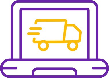 Laptop simgesine sahip dağıtım kamyonu basit düz resimleme