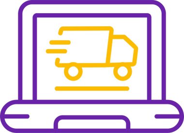 Laptop simgesine sahip dağıtım kamyonu basit düz resimleme