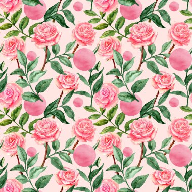 Pembe üzerinde açık pembe güller olan kusursuz bir desen. Paketleme veya tekstil için döngü arkaplan. Anneler günü için kırılgan tasarım