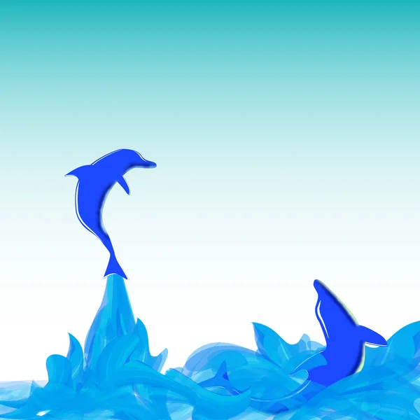 Delfines saltando y jugando en el mar — Vector de stock
