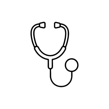 Bir steteskopun temiz çizgi çizgisi sanat vektörü çizimi, iç vücut seslerini dinlemek, sağlık hizmetlerini ve teşhisleri temsil etmek için kullanılan tıbbi bir araçtır.