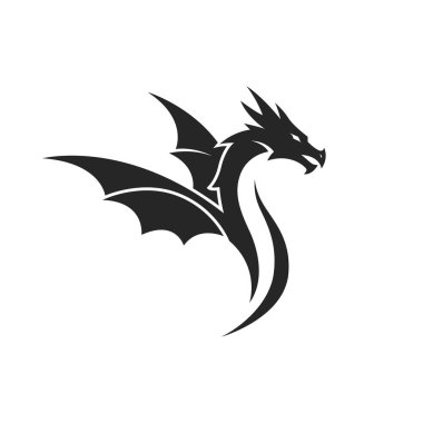 İş dünyası için siyah ejderha silueti logosu, grafik element, yaratıcı amblem, ejderha simgesi, güçlü sembol, efsanevi yaratık