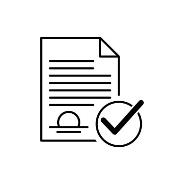 Web, baskı ve tasarım projeleri için onay, tamamlama ve doğrulamayı sembolize eden bir yasal belgenin İşaretli Belge Simgesi İllüstrasyonunu işaretle