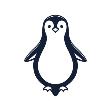 Şirin vektör penguen ikonu, basit siyah beyaz tasarım. Çocuk projeleri, hayvan logoları veya kutup ve kış temalı markalaşma için ideal