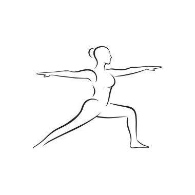 Minimalist çizgi sanatı. Savaşçı iki yoga pozu.