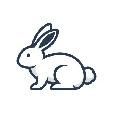 Cesur çizgili minimalist beyaz tavşan logosu sembolü. Bu temiz ve modern vektör grafik çizimi izole edilmiş bir hayvan tasarımı elementidir.