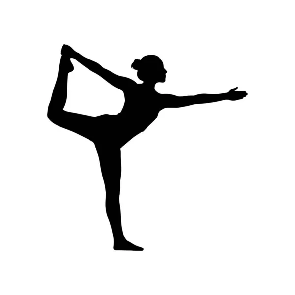 Yoga Yapan Bir Kadının Silueti Dengeleme Hareketiyle Yoga Pozu Veriyor