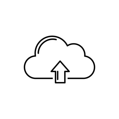 Yukarı doğru ok ile bir bulutun basit siyah çizgi resim simgesi