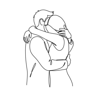 Çift Sarılma Çizgisi Sanat İllüstrasyonu, Romantik Sarılma Asgari Taslak