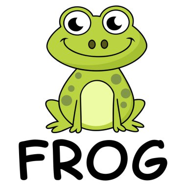 Bu resim, temiz bir vektör estetiğiyle tasarlanmış dost canlısı yeşil bir kurbağanın karikatür çizimini gösteriyor..