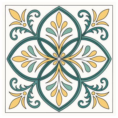 Bu resim, cesur renkleri ve simetrik desenleriyle bilinen geleneksel bir İtalyan teneke kaplama çömlek formu olan Majolica stili dekoratif fayansları içerir..