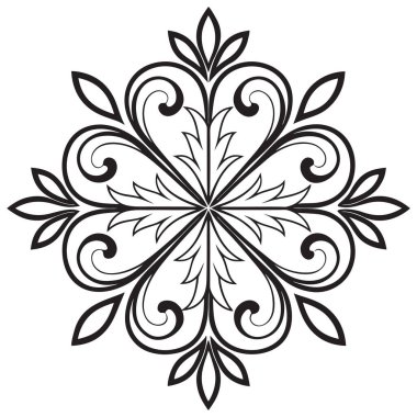 Bu zarif siyah beyaz çizgi sanat süsü modern minimalist estetikle klasik fleur-de-lis motiflerini harmanlayan gelişmiş simetrik bir tasarıma sahiptir. Karmaşık kaydırma ve çiçek elementleri merkezi bir noktadan yayılıyor.,