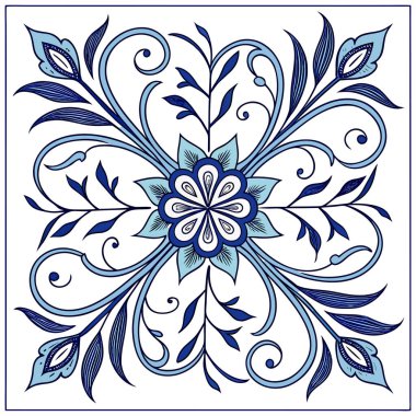 Zarif çiçekleri ve yapraklı sarmaşıkları içeren, geleneksel seramik seramik seramik seramik seramik seramik seramik veya porselen tarzını çağrıştıran kusursuz, tekrarlayan bir desen..