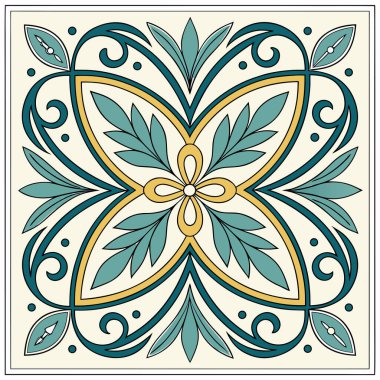 Bu resimde, Rococo kaydırma sanatının zarafetiyle Akdeniz fayans sanatının yapılandırılmış güzelliğini harmanlayan zarif, simetrik bir çiçek motifi yer almaktadır. Tasarım merkezde.