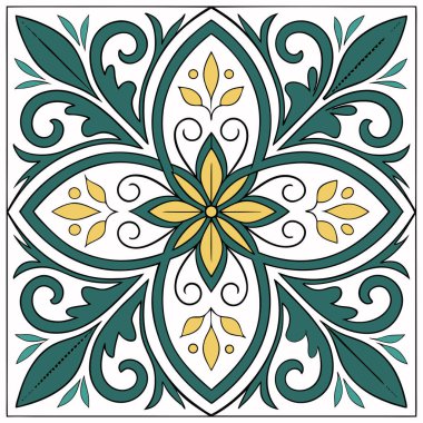 Bu resimde, Rococo kaydırma sanatının zarafetiyle Akdeniz fayans sanatının yapılandırılmış güzelliğini harmanlayan zarif, simetrik bir çiçek motifi yer almaktadır. Tasarım merkezde.