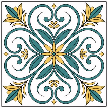 Bu resimde, Rococo kaydırma sanatının zarafetiyle Akdeniz fayans sanatının yapılandırılmış güzelliğini harmanlayan zarif, simetrik bir çiçek motifi yer almaktadır. Tasarım merkezde.