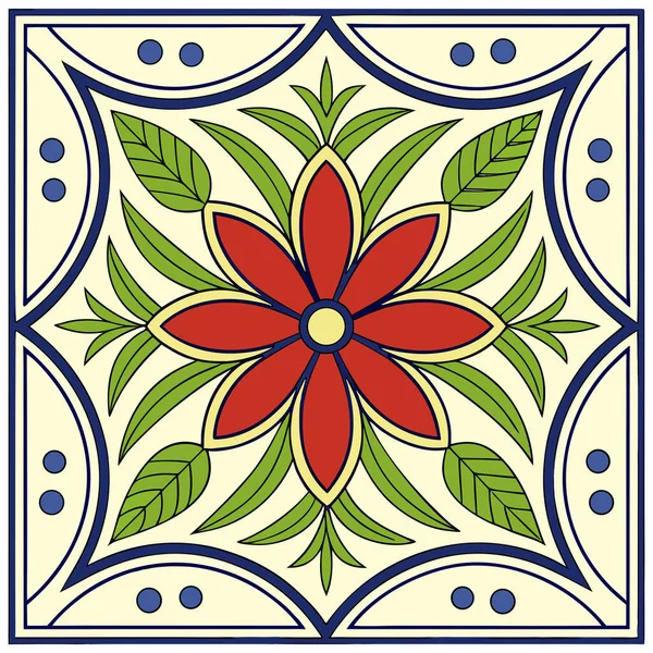 Geleneksel Meksika halk sanatı motifleri içeren canlı, pürüzsüz bir Talavera fayans deseni. Tasarım, karmaşık mavi, sarı ve turuncu çiçekli desenlerden oluşur ve beyaz bir zemin oluşturarak dekoratif bir Akdeniz oluşturur.