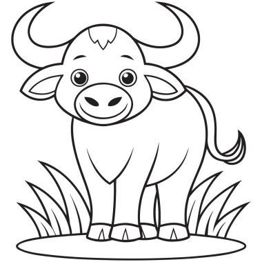 Bu resim, dost canlısı bir bufalonun siyah-beyaz çizgisi çizimi. Özellikle bir boyama sayfası veya çocuklar için eğitici bir kaynak olarak tasarlanmıştır..
