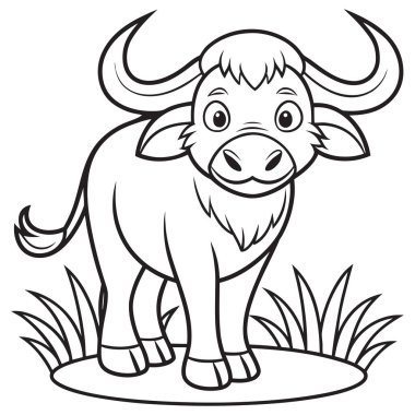 Bu resim, dost canlısı bir bufalonun siyah-beyaz çizgisi çizimi. Özellikle bir boyama sayfası veya çocuklar için eğitici bir kaynak olarak tasarlanmıştır..