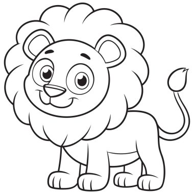 Bu resim, temiz, siyah-beyaz çizgi çizgisi tarzında dizayn edilmiş şirin ve dost canlısı bir aslan yavrusunu gösteriyor. Büyük, anlamlı gözleri ve gülümseyen yüzü onu çocukların eğitim materyalleri ve yaratıcı projeleri için ideal bir kaynak yapıyor..