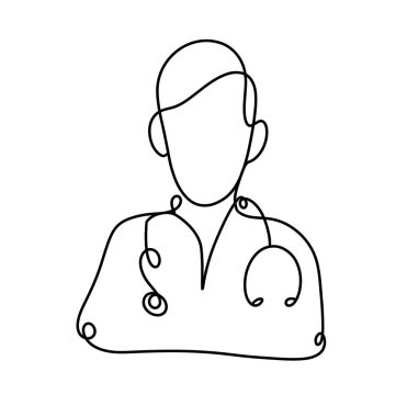 Steteskop takan bir sağlık çalışanının basit, kesintisiz çizimi tıbbi alanda kendini adamışlığı ve hizmeti temsil ediyor. Tasarım berraklığı ve profesyonelliği vurguluyor..