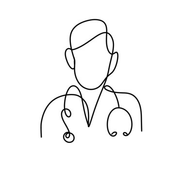 Minimalist bir çizimde steteskop takan bir doktor görülüyor. Konferansta, sağlık çalışanlarının önemini vurgulayan ana hatlar üzerinde duruluyor. Tasarım basit ama etkili..