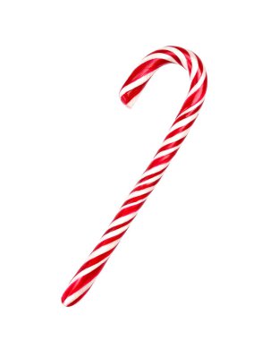 Kırmızı ve beyaz çizgili bir şeker kamışı dikey duruyor ve tüm sezon boyunca bayram kutlamaları ve tatlı ikramları için ideal klasik festival tasarımını sergiliyor..