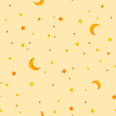 Tasarım, ışık arka planında sarı ve turuncu renkli ayların ve yıldızların dağınık desenlerini gösteriyor. Bu, çeşitli kullanımlar için neşeli ve neşeli bir görünüm yaratır..