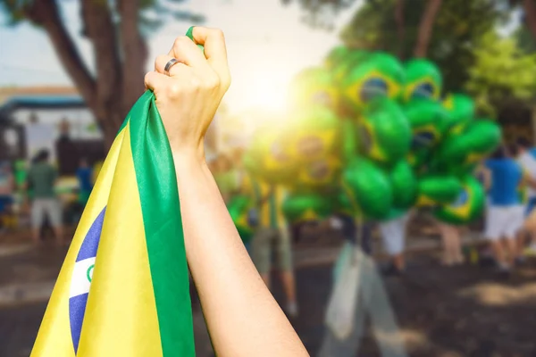 Man Med Flagga Vid Gatudemonstration Mot Korruption Brasilien Demokrati Människor — Stockfoto