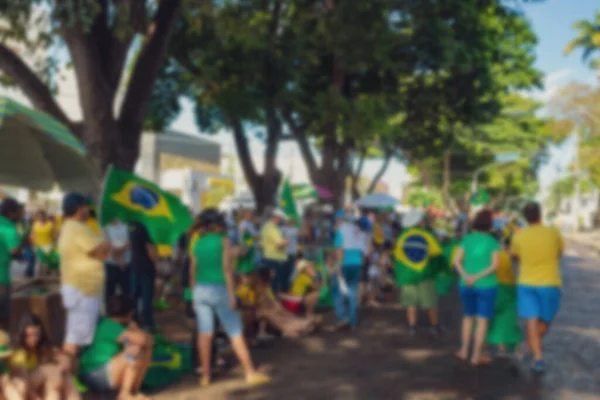 Протест Размытый Фото Встречи Людей Маршируют Против Коррупции Флагами Бразилия — стоковое фото
