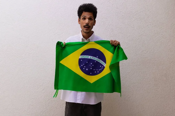 Üzleti Vagy Munkavállalói Gazdaság Egy Brazil Zászló Elszigetelt Fehér — Stock Fotó