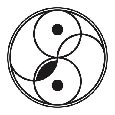 Siyah beyaz bilardo toplarından yapılmış Yin Yang sembolü. Çizgi film stili vektör çizimi.