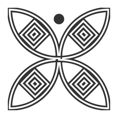 Kelebek ve kabile dekoratif elementleriyle siyah ve beyaz soyut çiçek süsü.