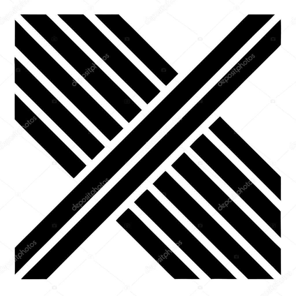 Black and white cross and check mark symbols with metallic sword and medieval design elements